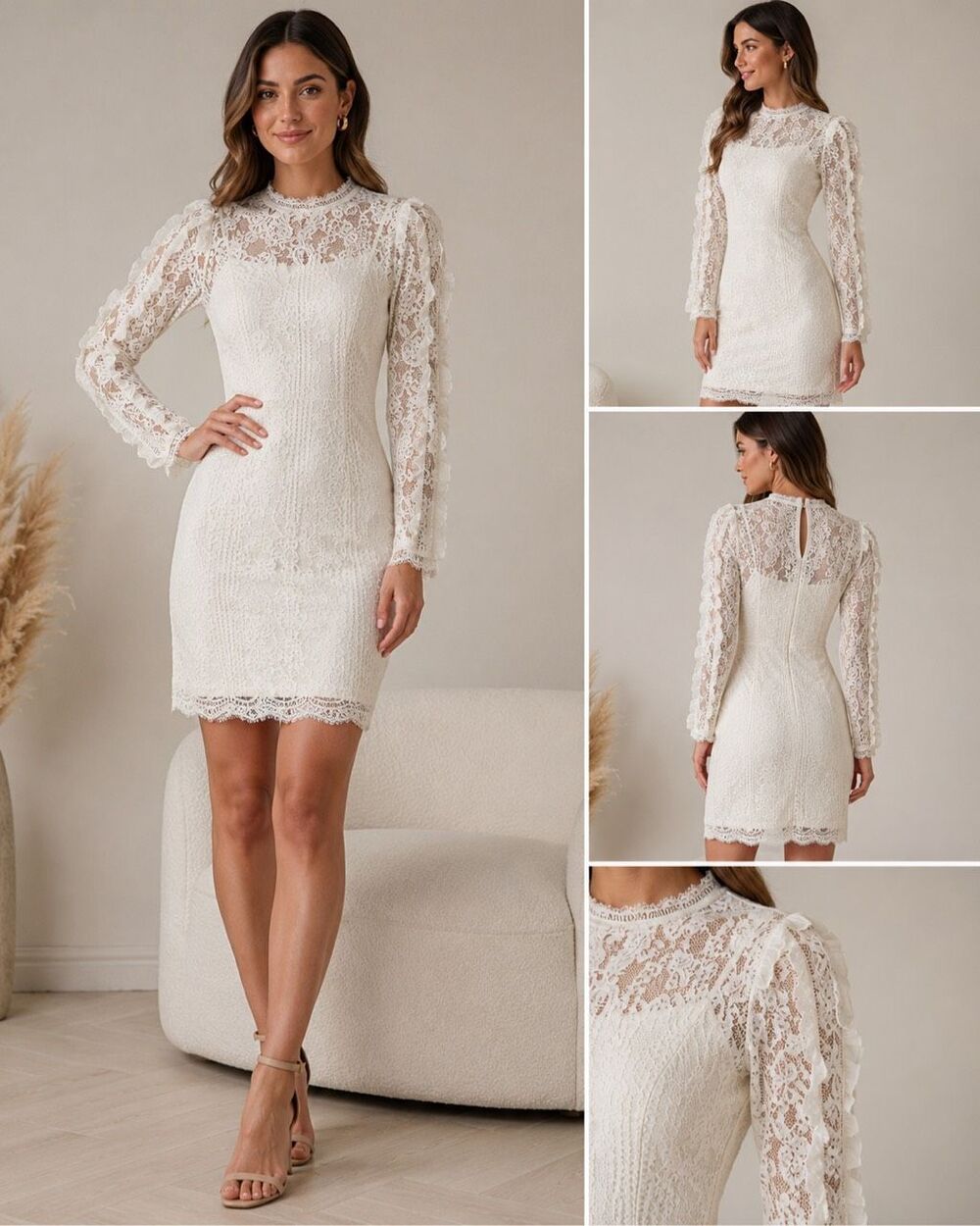 Heartloom Ivory Lace Puff-Sleeve Mini Dress